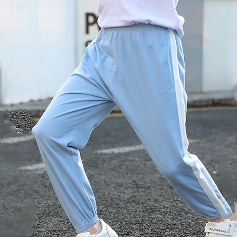 Kids Boys Pants Trousers Stripe Soft Comfort Pants Outdoor Basic White Yellow Light Green Mid Waist