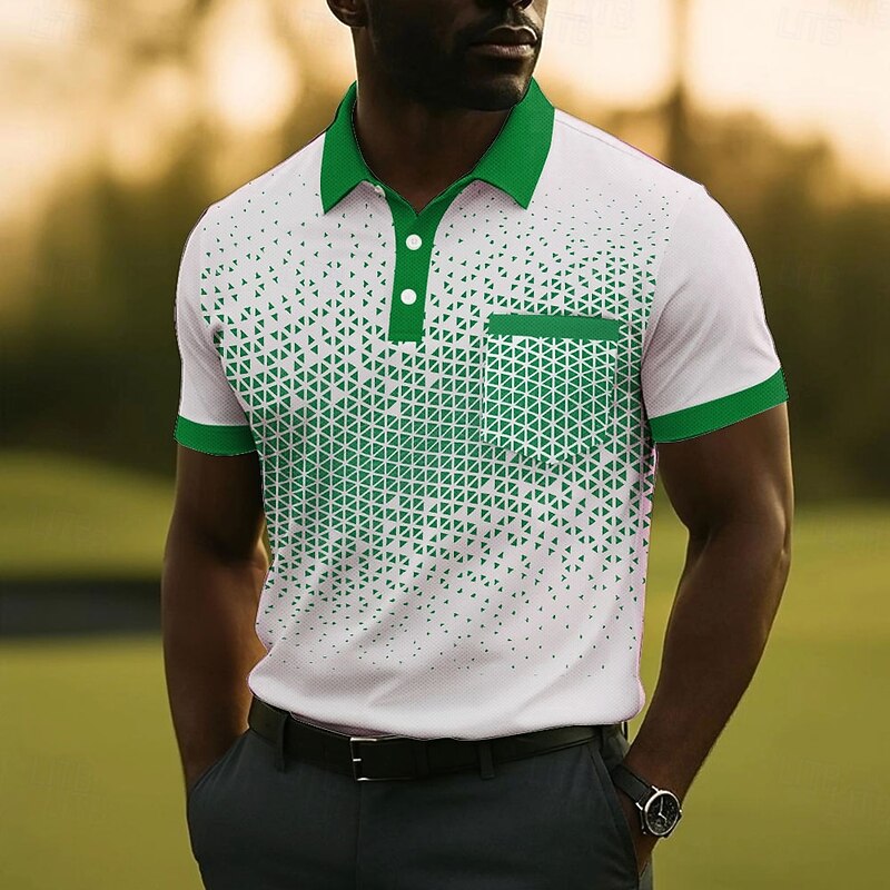 Men's Geometric Pattern Polo Short Sleeve Polo Shirts Collared Shirts Business Casual Outdoor Athleisure Daily Wear Buttons Pocket Summer White Blue Purple4