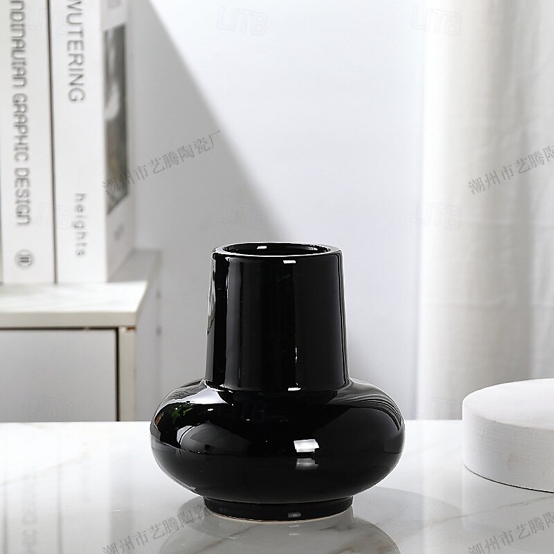 Niche Round Bellied Ceramic Vase, Minimalist Hydroponic Flower Planter, High Aesthetic Countertop Decoration for Sample Rooms4