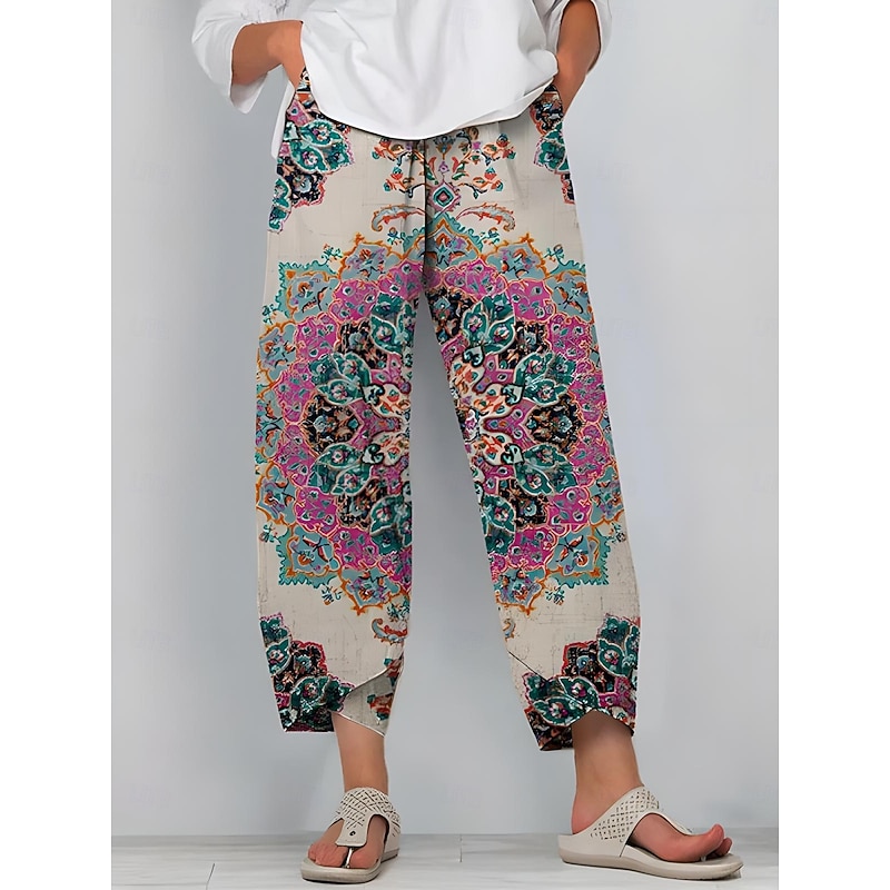 Women's Chinos Baggy Pants Beach Shorts Vacation Vintage Ethnic Style Ankle-Length High Waist Graphic Drawstring Patchwork Printing Thermal Warm Soft Breathable Micro-elastic Formal Vacation Street3