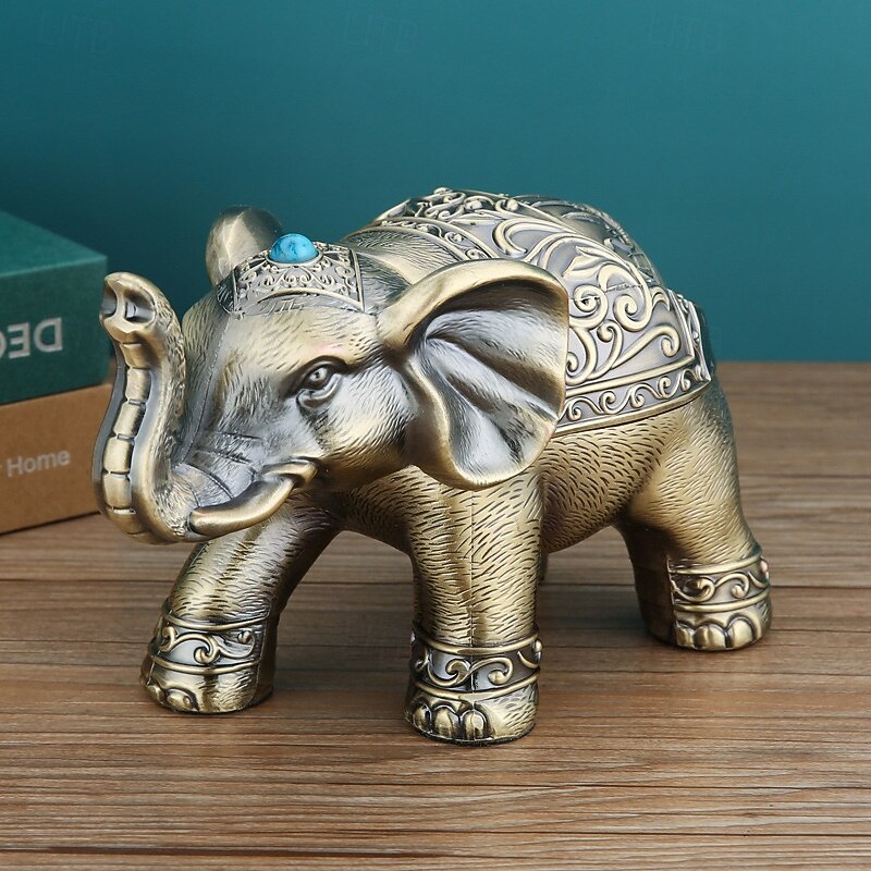 Vintage Ashtray with Lid, Elephant Windproof Covered Ashtray for Home Office, European Retro Decorative Anti-Fly Ashtray Ornament