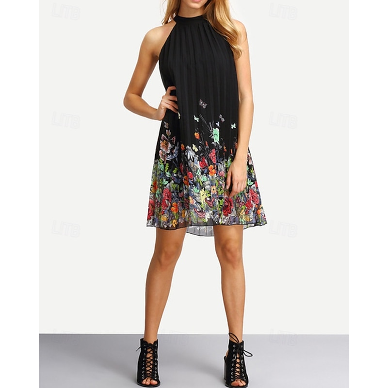Women's Mini Dress Casual Dress Floral Dress Fashion Modern Outdoor Vacation Holiday Regular Fit Flower Sleeveless Halter Neck Black Summer2
