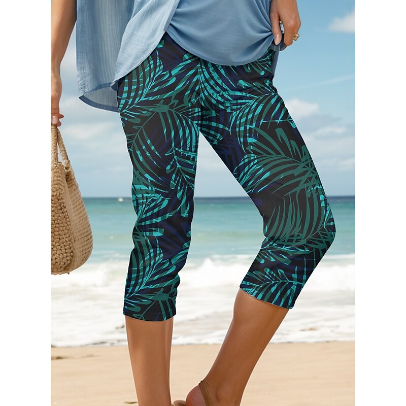 Women's Leggings Capri Pants High Elasticity Vacation Vintage Fashion Calf-Length High Waist Graphic Leaf Printing Thermal Warm Breathable Soft Stretchy Formal Outdoor Vacation