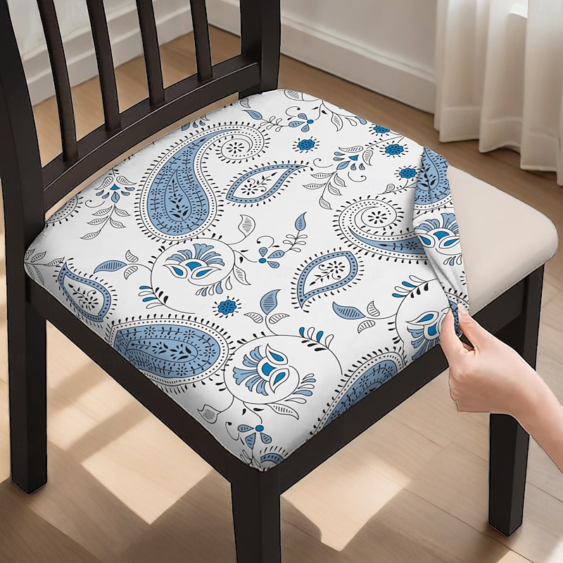 Dining Chair Seat Cover Stool Chair Cover Geometric Printed Polyester Slipcovers