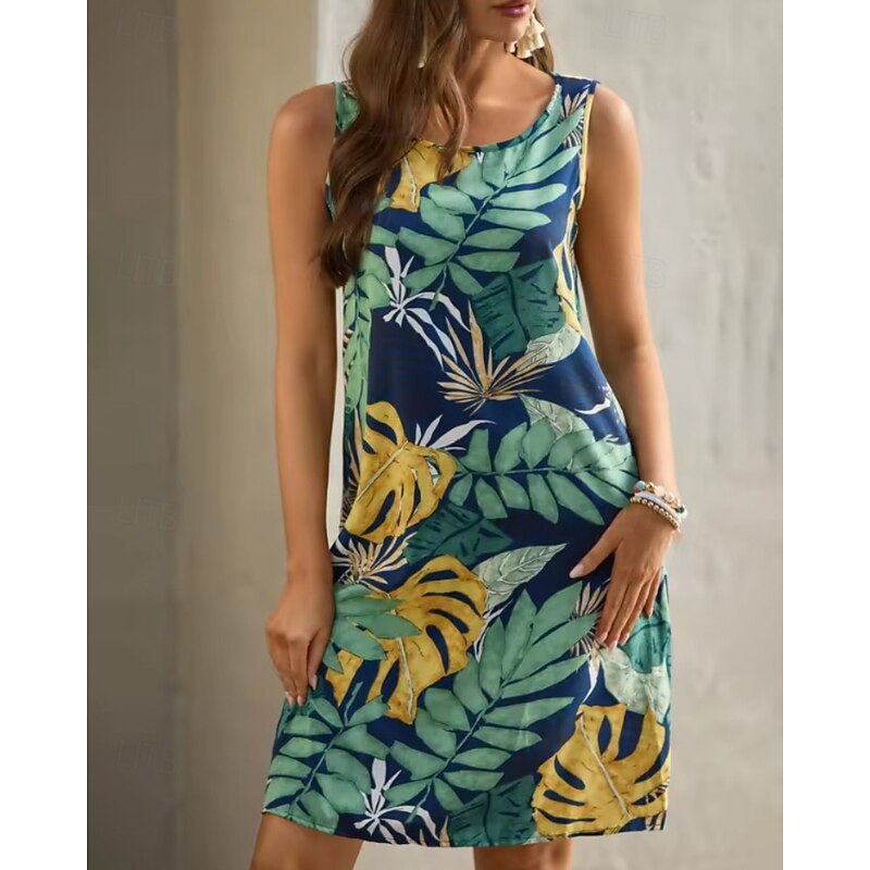 Women's Mini Dress Floral Dress Boho Dress Classic Modern Vacation Daily Holiday Regular Fit Flower Sleeveless Crew Neck Black Blue Green Dark Blue Summer3