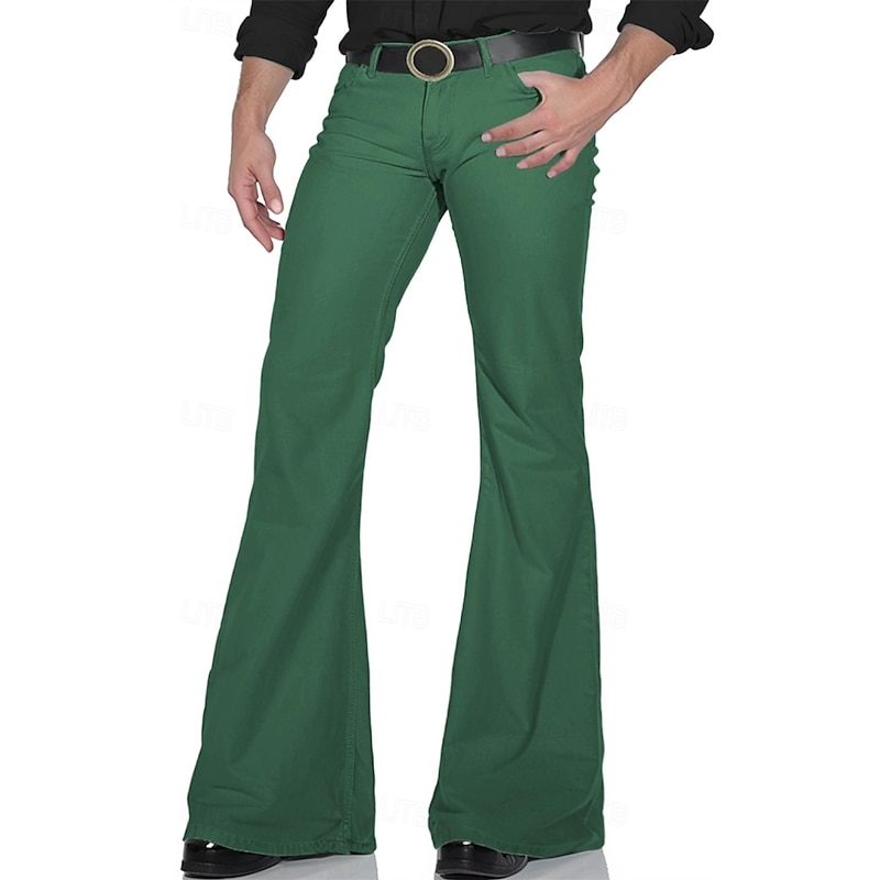 Retro Vintage 1970s Groovy Bell Bottom Pants Flared Trousers Hippie Disco mid rise Solid Color Fancy Dress Men's Halloween Carnival Music Festival Retro Theme Party Adults' Pants3