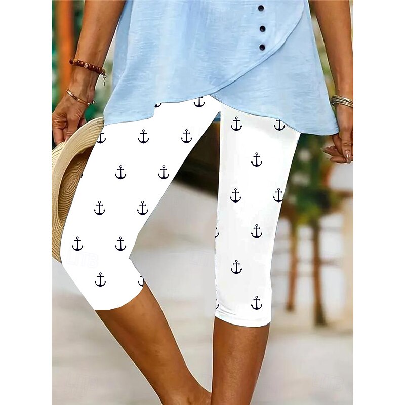 Women's Leggings Capri Pants High Elasticity Vacation Fashion coastal grandma style Full Length Mid Waist Graphic Stripe Ocean Printing Thermal Warm Breathable Soft Stretchy Outdoor Vacation Summer2