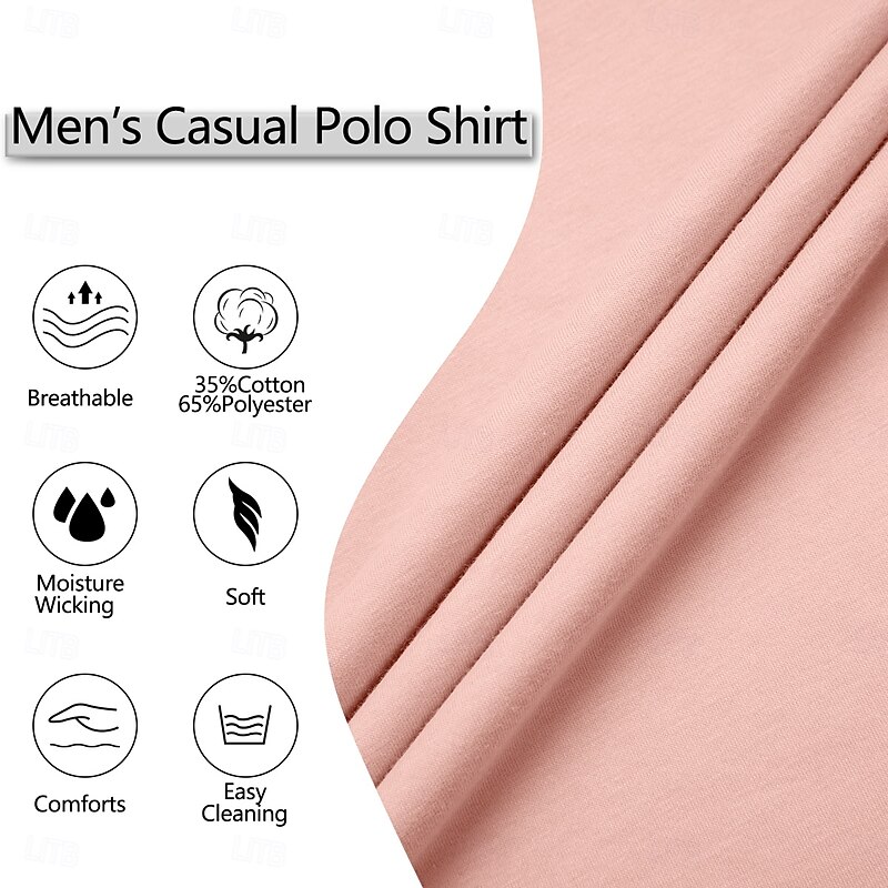 Men's Solid Color Color Block Golf Shirt Short Sleeve Polo Shirts Lapel Business Buttons Spring & Summer Pink3