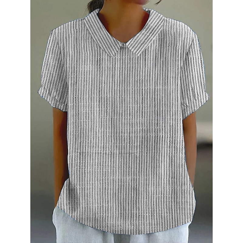 Women's Blouse Graphic Geometric Striped Elegant Daily Stylish Short Sleeve Shirt Collar Regular Tops Work Daily Holiday Print Pink Blue Green Gray Summer Spring4