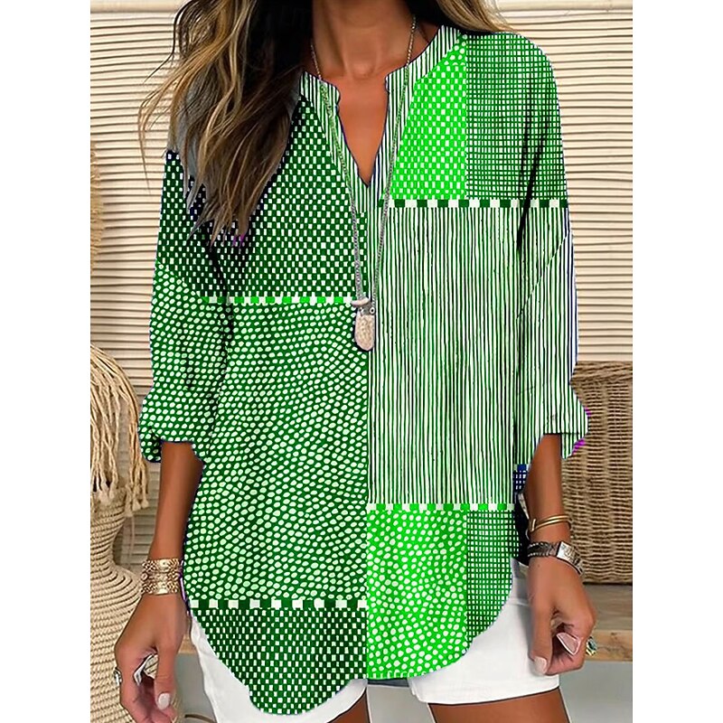 Women's Blouse Tunic V Neck Long Sleeve Boho Casual Tops Graphic Geometric Polka Dot Elegant Stylish Regular Tops Daily Print Pink Blue Orange Green3