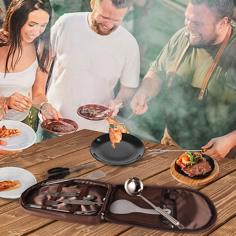 Portable Storage Pouch for BBQ Camp,Canvas Cookware Knife Storage Bag,Camping Cookware Storage Bag for BBQ Camp Cookware Kitchen Pattern3