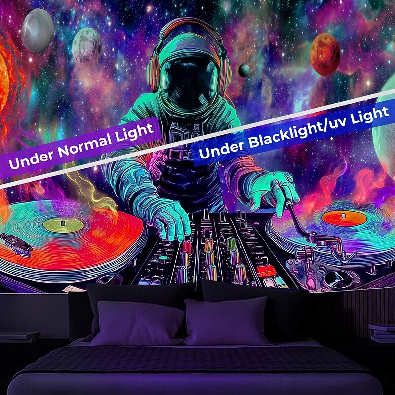 Blacklight Tapestry Glow in the Dark Glow Party UV Reactive Astronaut Guitar Trippy Misty Nature Landscape Hanging Tapestry Wall Art Mural for Living Room Bedroom3
