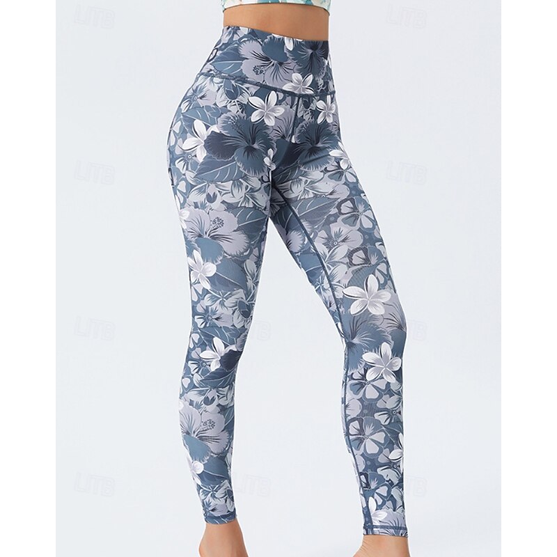 Women's Slacks Leggings Cozy Leggings Fashion Streetwear Full Length Natural Floral Print Comfy Outdoor Comfortable Outdoor Athleisure Peacock Blue Navy Light Sky Blue Lake Blue Summer Regular Fit