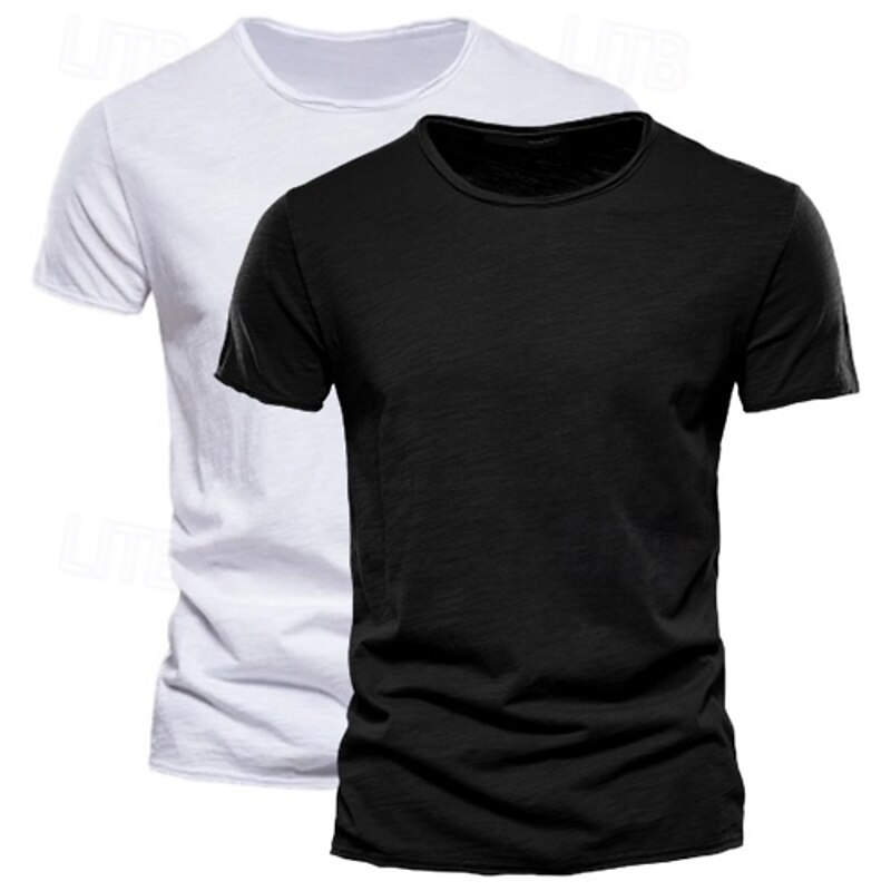 2 Pack Cotton Men's T Shirt Tee Top Short Sleeve Short Sleeves Crew Neck Round Neck Summer Plain Fashion Designer Basic Classic Style Basic Vacation Street Casual Orange Blue Army Green  Black Tee3