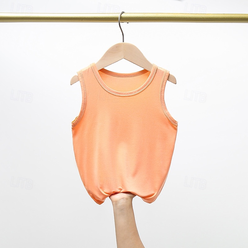 Kids Boys Tank Tee Solid Color Sleeveless Children Top Going out Basic Summer White 4 years+3