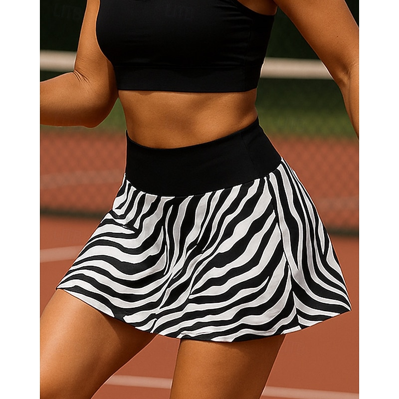 Women's Zebra Tennis Skirts Pocket Reflective Strip Sweat-Wicking Moisture Wicking Breathable Tennis Golf Pickleball Black Tennis Clothing