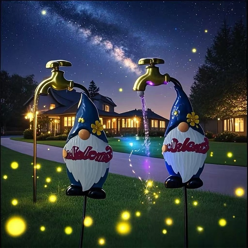 Outdoor Solar Faucets Pathway Lights Garden Dwarves Lawn Lights Illuminated Decorative Lights Metal Garden Lights Festive Atmosphere Surround Lights And Plug-In Lights  1PC4