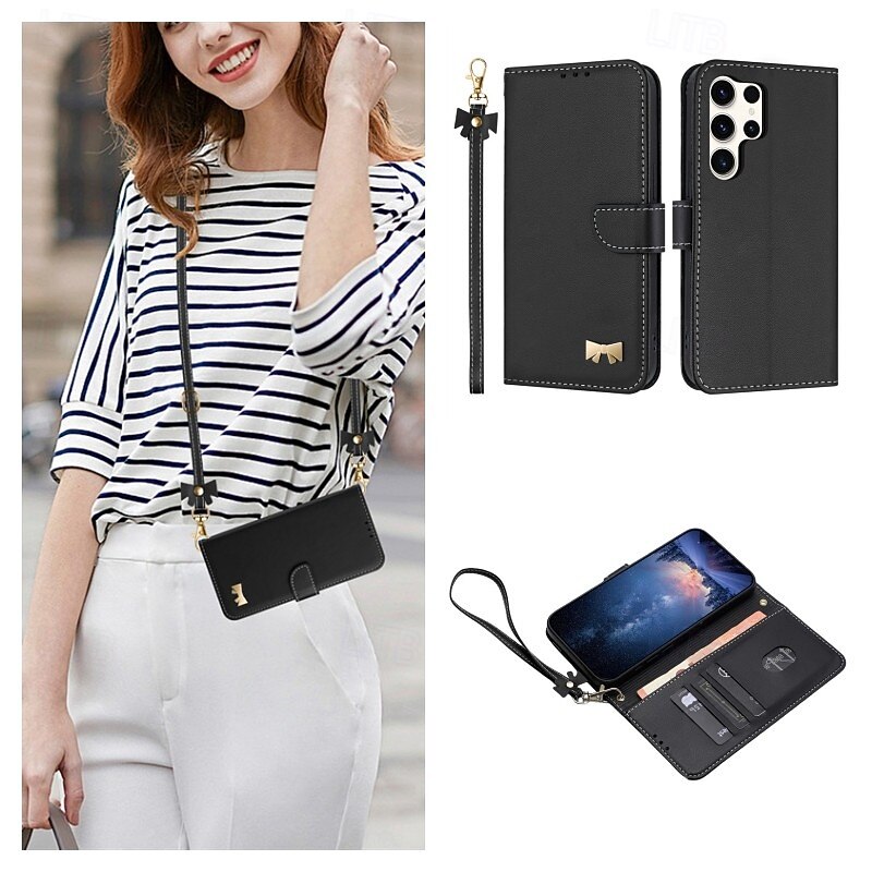 Phone Case For Samsung Galaxy S25 S25 Edge S24 S24 FE S23 Ultra Plus S22 Plus  Ultra A55 5G A35 5G A25 A15 Wallet Case Flip Cover with Wrist Strap Shockproof PC PU Leather3