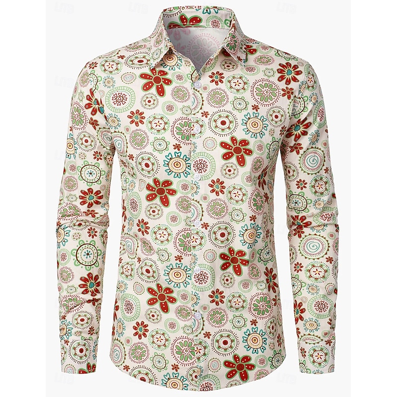 Retro Vintage Boho 1970s Shirt Hippie Floral Fancy Dress Men's Halloween Carnival Music Festival Retro Theme Party Adults' Shirt