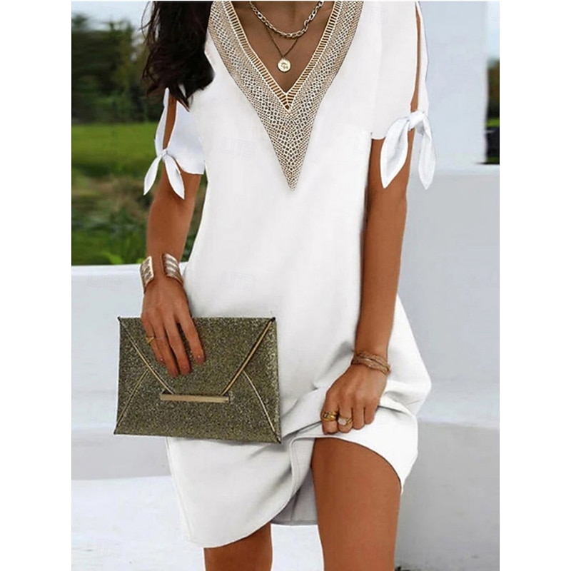Women's Mini Dress Summer Dress Solid Color Casual Daily Regular Fit Plain Half Sleeve V Neck Black White Pink Sky Blue Summer
