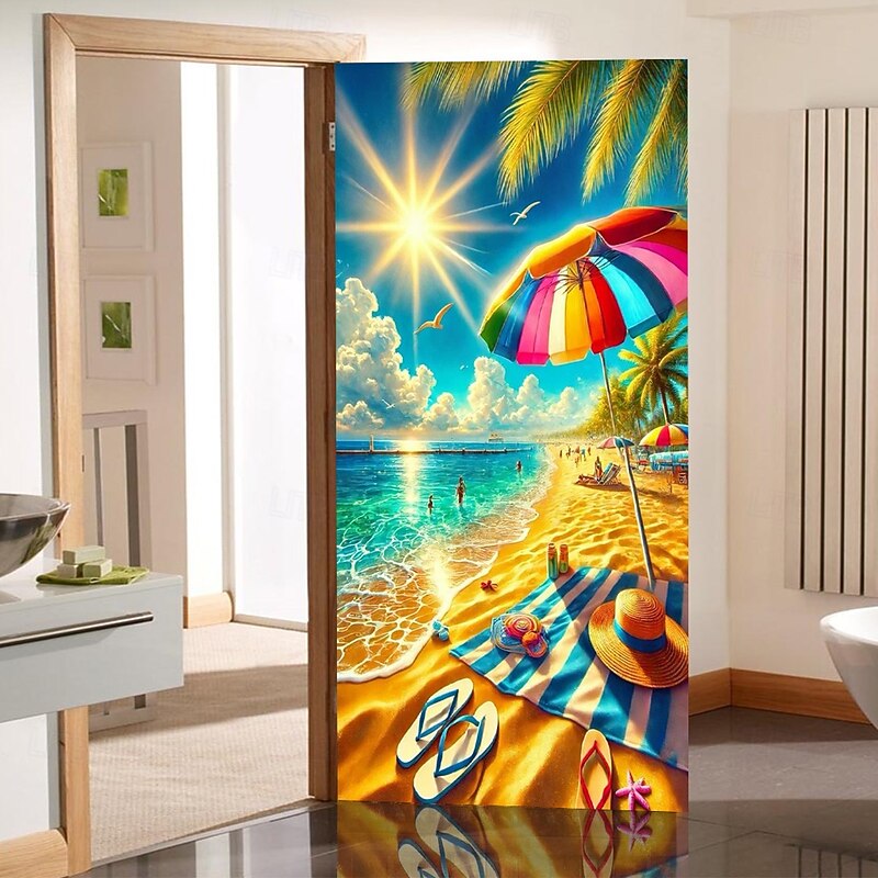 Ocean Beach Sunshine Door Decorations Door Covers Door Tapestry Door Curtain Decoration Backdrop Indoor/Outdoor Door Banner for Front Door Farmhouse3