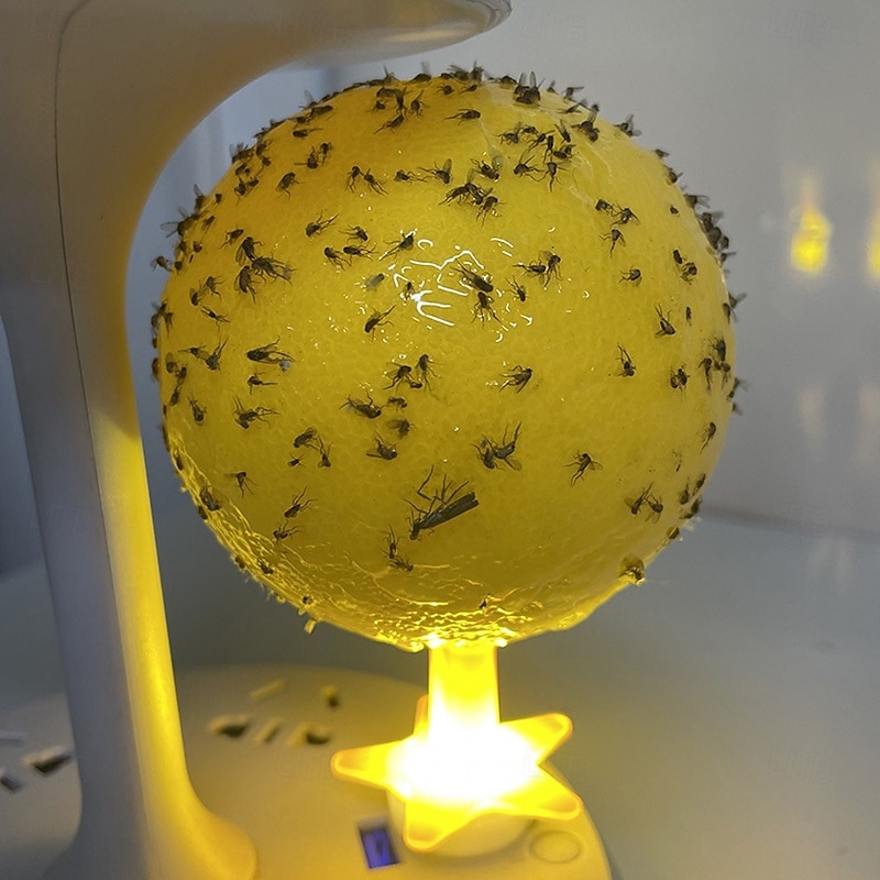 2PCS Fruit Fly Traps with LED Night Light, Sticky Flying Insects Trap Ball, Fruit Flavor Kitchen Home Trap for Indoor Outdoor Mosquito Collector