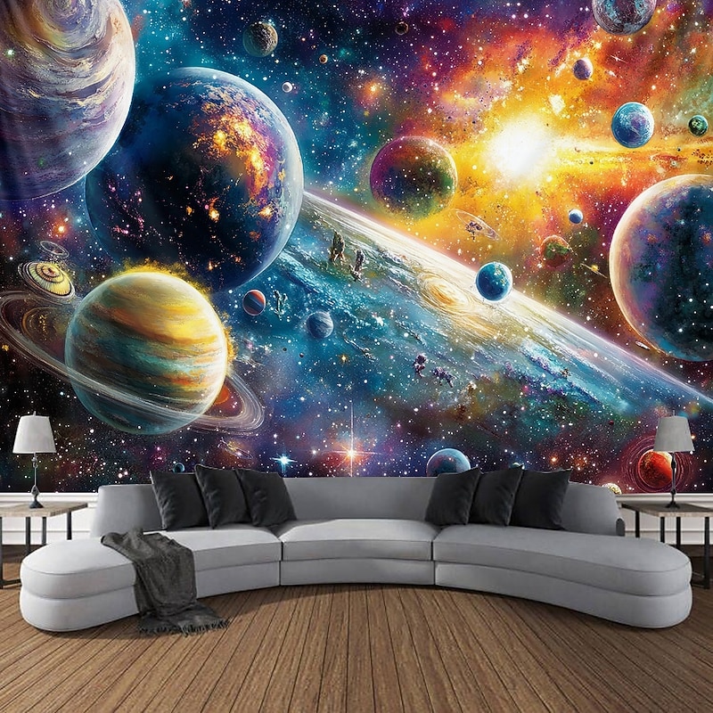 Blacklight Tapestry Glow in the Dark Glow Party UV Reactive Astronaut Wings Trippy Mountain Misty Galaxy Hanging Tapestry Wall Art Mural for Living Room Bedroom