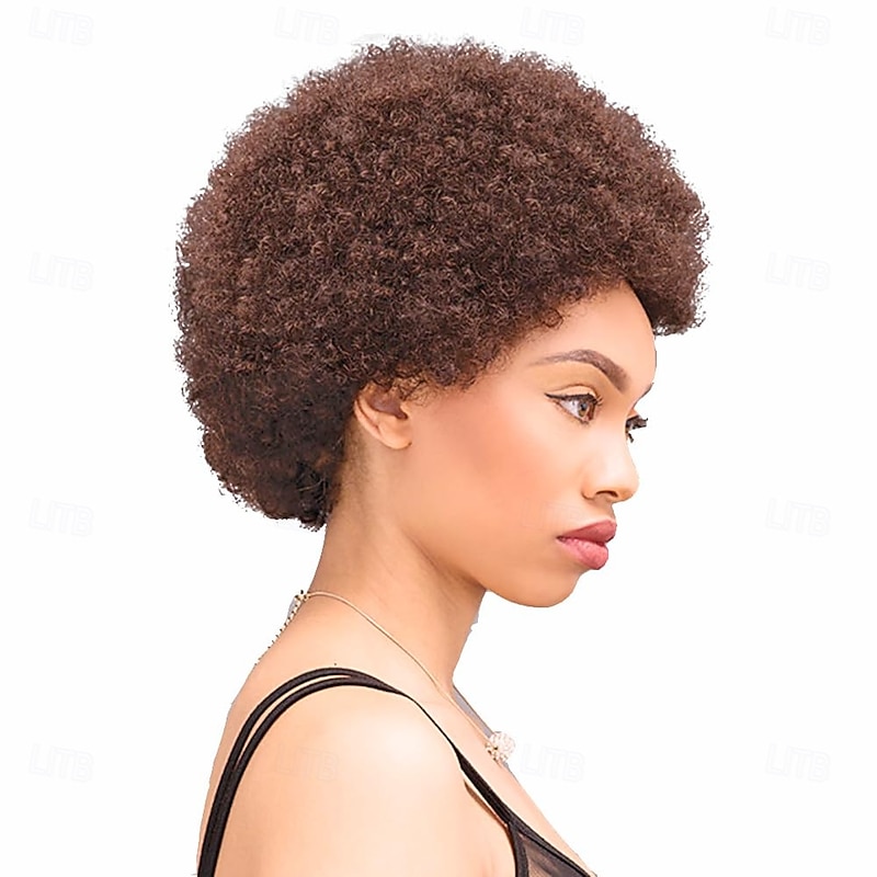 Short Kinky Curly Human Hair Wigs for Women Dark Brown Full Machine Made Wig Human Hair Glueless Black Color Full and Fluffy4