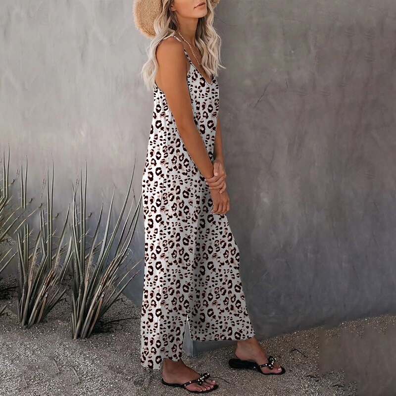 Women's Normal Jumpsuit Streetwear Leopard Sleeveless V Neck Pocket Print Daily Holiday Regular Fit Pink Royal Blue Light Brown Summer3