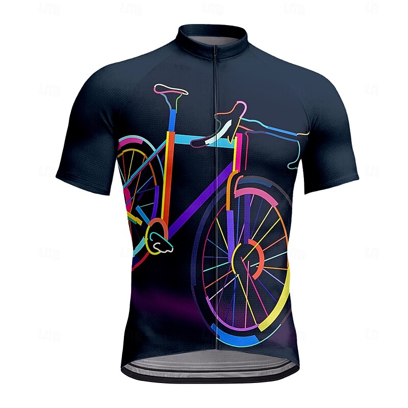 Men's Cycling Jersey Graphic Geometric Short Sleeve Bike Tee Tshirt Top with 3 Rear Pockets UV Resistant Quick Dry Front Zipper Reflective Strips Sports Wine Red Black Dark Purple Clothing Apparel
