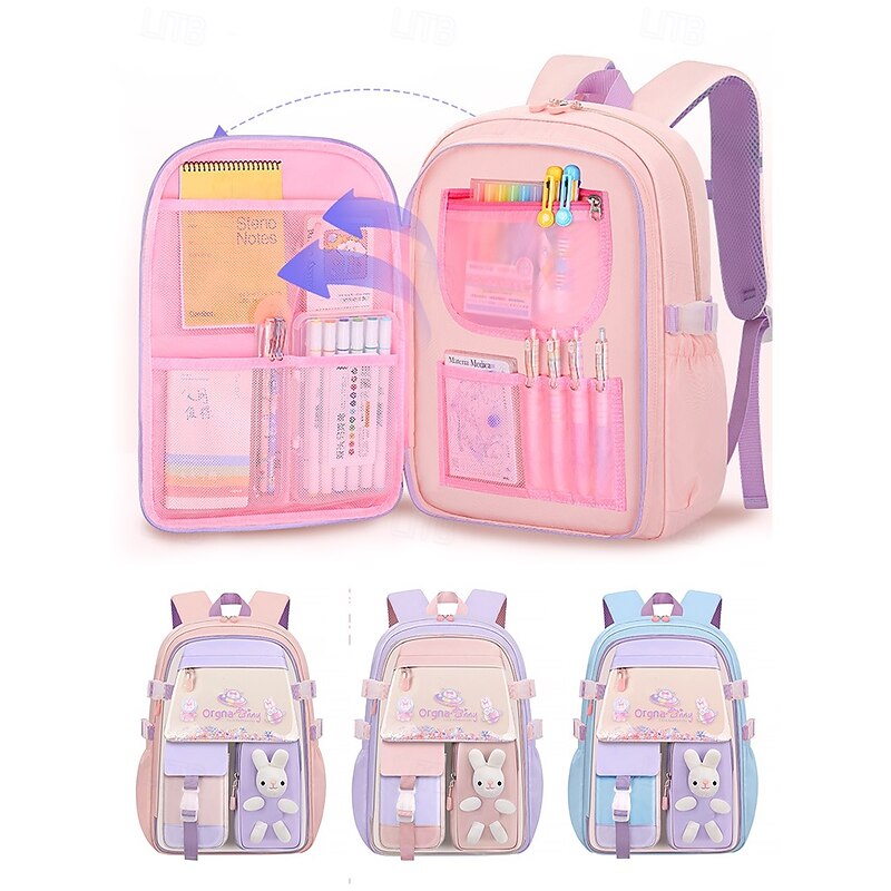 Girls' Waterproof School Backpack with Reflective Strips and Bunny Design – Lightweight Large Capacity Bookbag for Elementary Students, Daily Use and Travel2