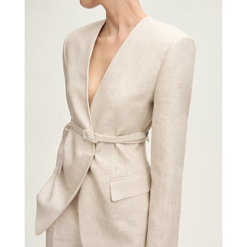 Women's 2 Pieces Suits Formal Wedding Guest Elegant Simple Long Sleeve Floor Length V Neck3