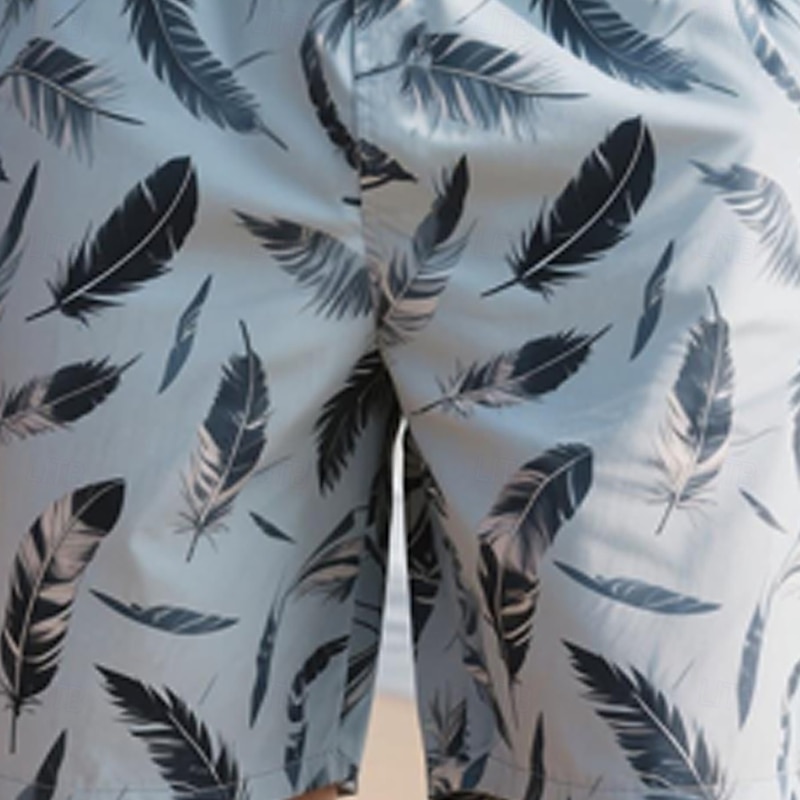 Men's Shorts Beach Shorts Drawstring Feather Breathable Quick Dry Knee Length Outdoor Vacation Party Vacation Hawaiian Dusty Blue Micro-elastic3