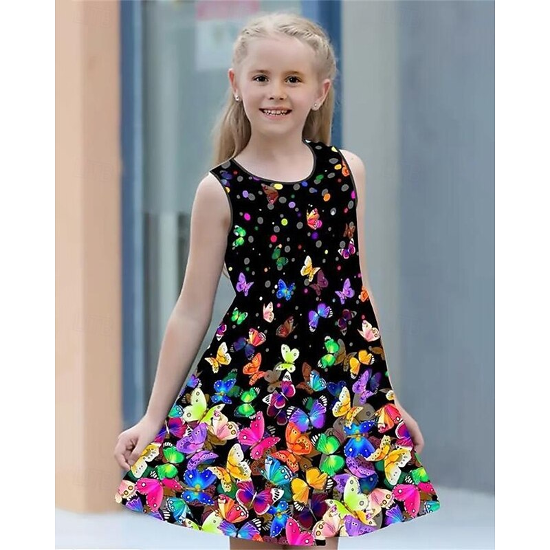 Girls' 3D Butterfly Sunflower Dress Sleeveless Summer Spring Vacation Daily Holiday Princess Beautiful Sweet Kids 4-12 Years Casual Dress A Line Dress Knee-length Regular Fit3