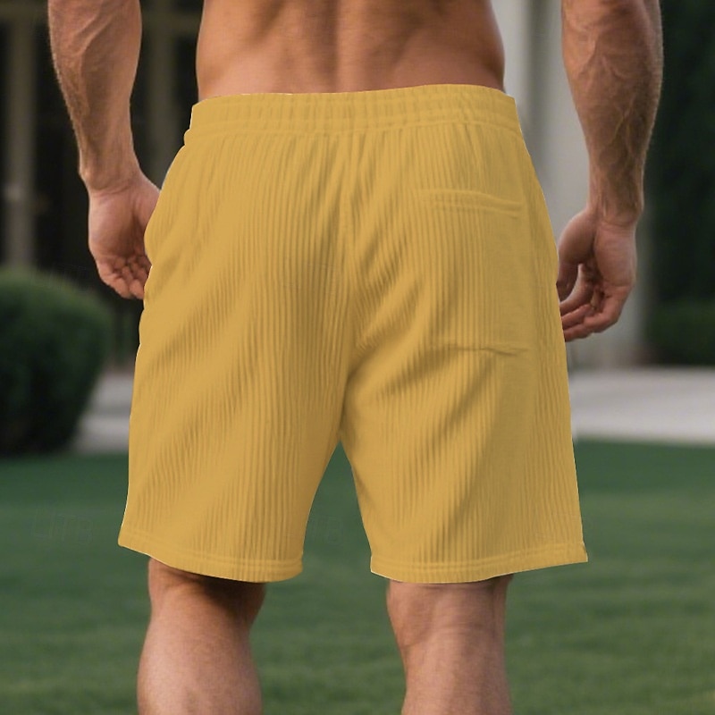 Men's Shorts Summer Shorts Casual Shorts Corduroy Shorts Pocket Drawstring Elastic Waist Plain Comfort Breathable Short Outdoor Vacation Sport Casual Black White Micro-elastic4