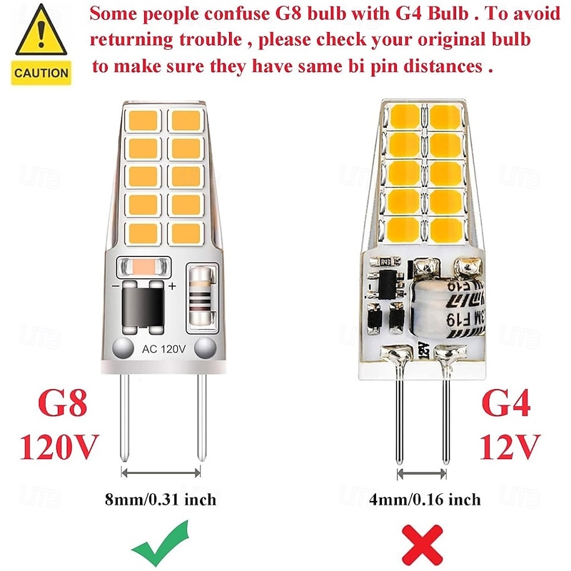G8 LED Light Bulbs Dimmable 120V T4 JCD Type Bi-Pin G8 Base Bulb 3W Equivalent to 20W-25W Halogen Bulb White Warm White for Puck Light Under Cabinet Light Under Counter Light 5pcs3
