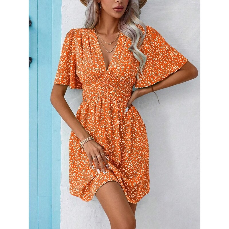 Women's Mini Dress A Line Dress Casual Outdoor Going out Standard Fit Floral Short Sleeve V Neck Black Pink Blue Purple Summer