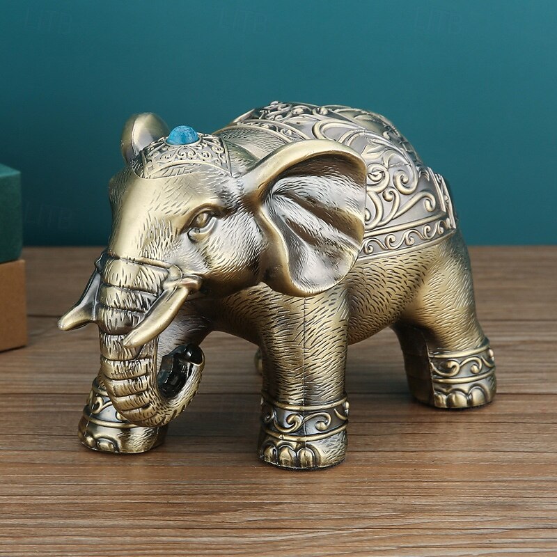 Vintage Ashtray with Lid, Elephant Windproof Covered Ashtray for Home Office, European Retro Decorative Anti-Fly Ashtray Ornament4