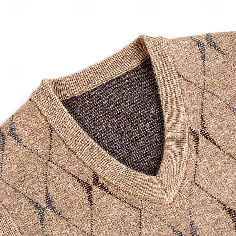 Men Sweater Vest Knit Geometric V Neck Smart Casual Formal Vacation Clothing Apparel Spring Autumn Wine Dark Green S M L3