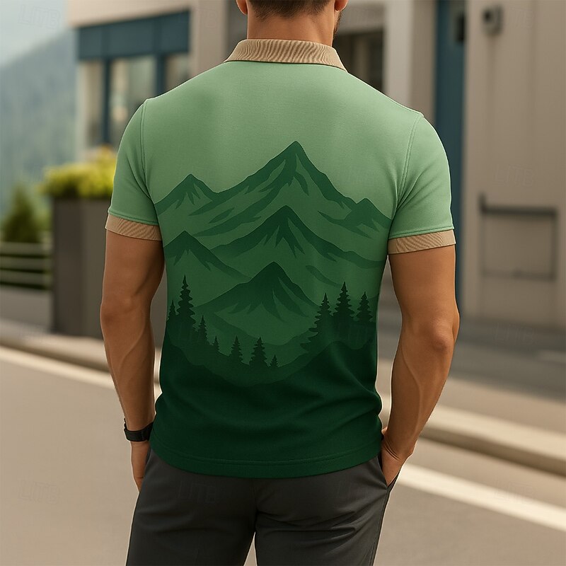 Men's Mountain Polo Short Sleeve Polo Shirts Collared Shirts Casual School Outdoor Daily Wear 3D Print Summer Purple Green Gray4
