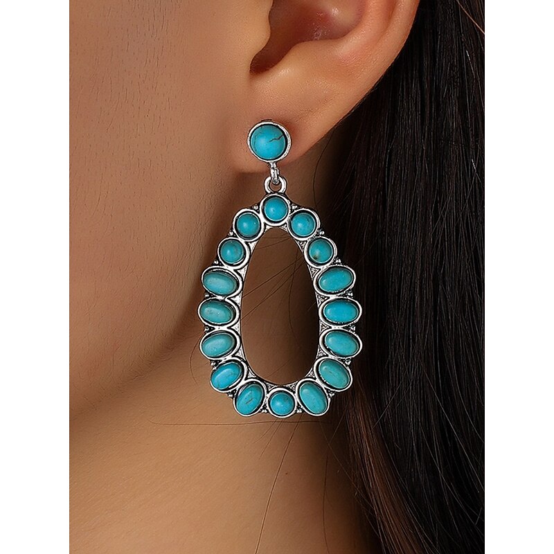 Women's Bohemian Turquoise Drop Earrings – Vintage Western Style Statement Jewelry with Feather and Bead Details for Parties, Festivals and Casual Wear4