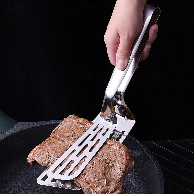 Stainless Steel Slotted Spatula - Stainless Steel Steak Clamps Kitchen Barbecue Food Flipping Spatula Tongs Clip For Burgers BBQ Pizza Pies Fish 2025