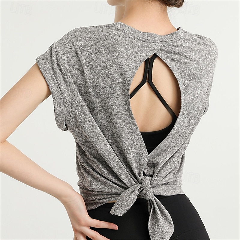 Women's Solid Colored Sport Shirt Tennis Shirt Tennis Top Quick Dry Breathable Tennis Golf Pickleball Open Back Pink Gray Tennis Clothing