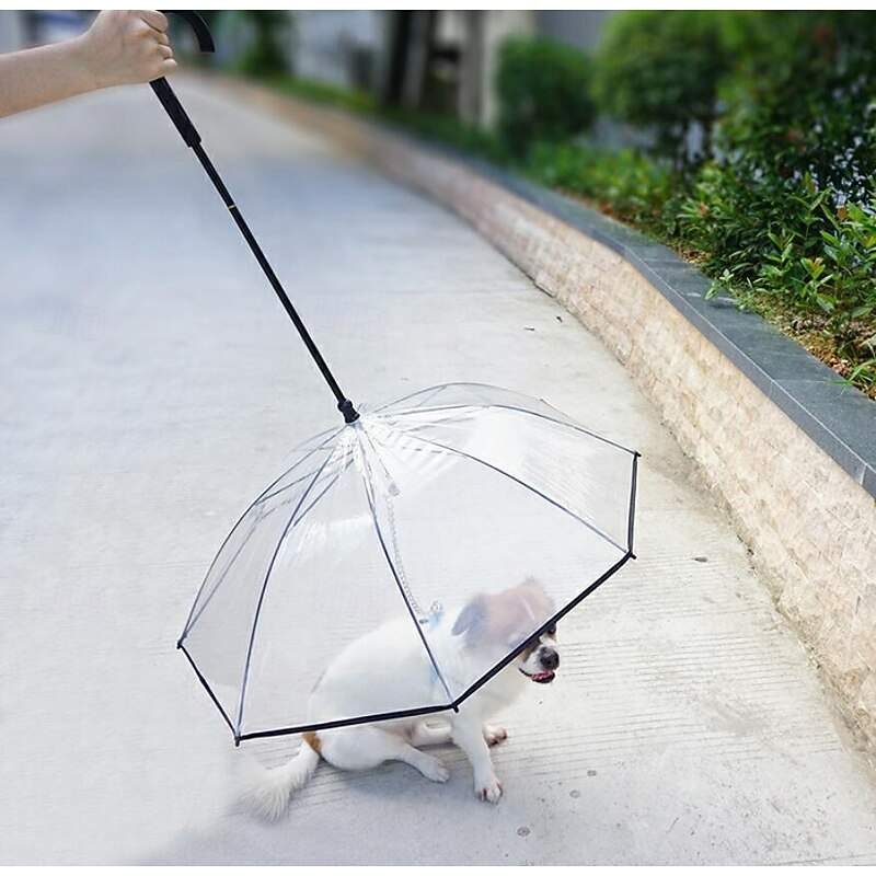 Dog Umbrella for Small Dogs, Clear Dog Umbrella Leash, Rainproof Waterproof, Doggy Walking Umbrella with Metal Chain, Pet Outdoor Rain Gear