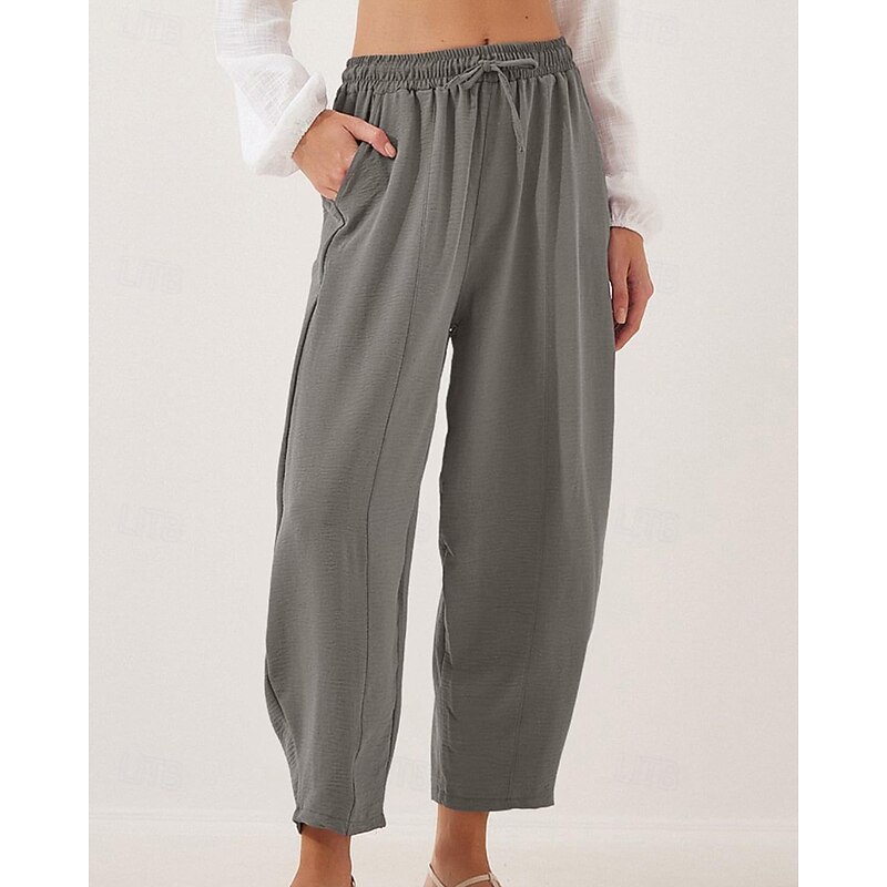 Women's Slacks Pants Trousers Fashion Streetwear Full Length Natural Plain Pocket Elastic Drawstring Design Outdoor Comfortable Outdoor Vacation Apricot Light Sky Blue Grey Navy Summer Regular Fit