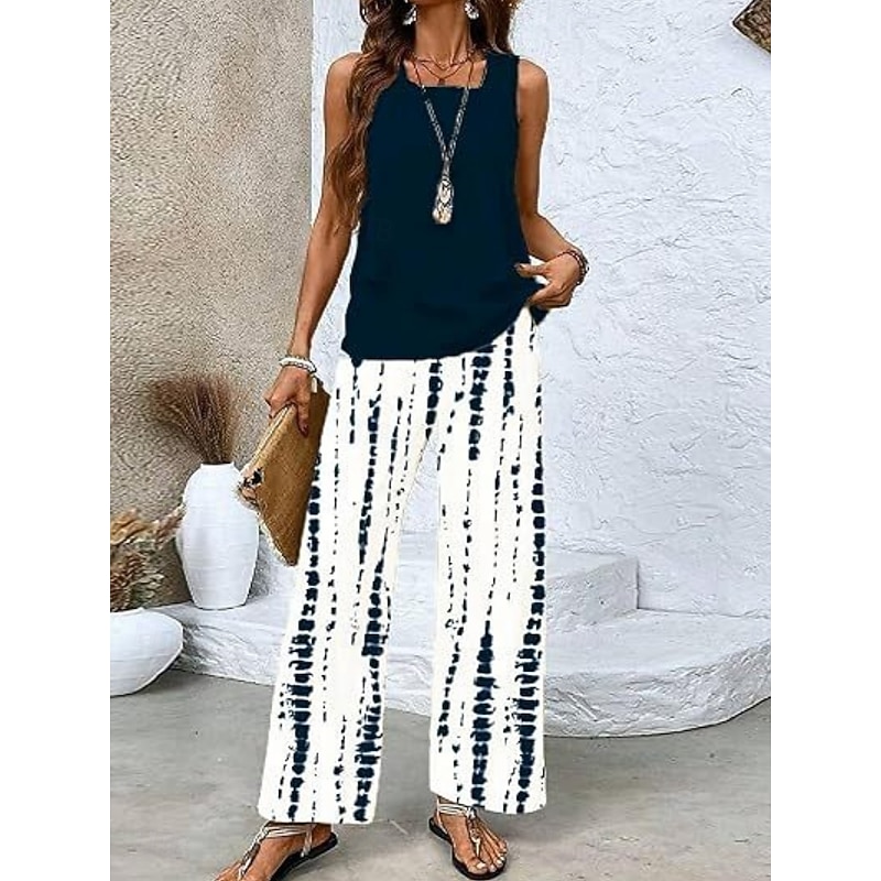 Women's 2 Pieces Fashion Streetwear Daily Camis Pants Sets Sleeveless Square Neck Floral Graphic Print Outdoor Casual Daily Black White Blue Summer Loose Fit2