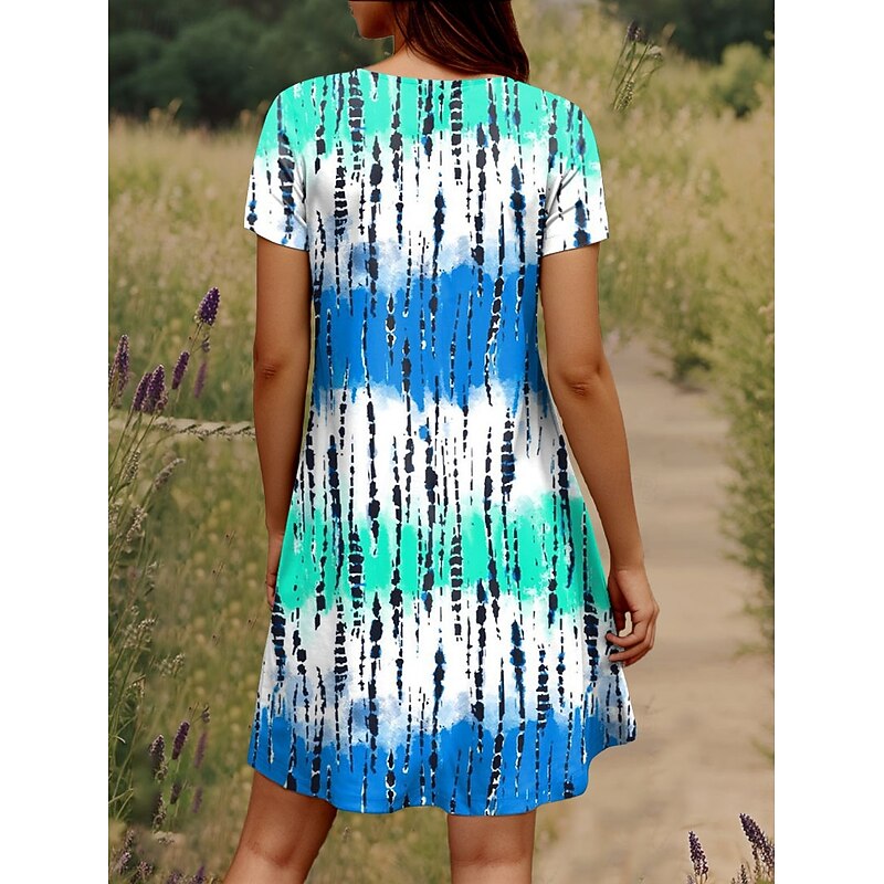 Women's Mini Dress T Shirt Dress Tee Dress Sundress Summer Dress Vacation Casual Boho Daily Going out Regular Fit Ombre Graphic Short Sleeve V Neck Blue Summer2