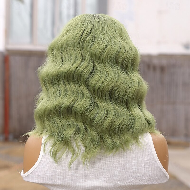 Synthetic Lace Wig Curly Style 14 inch Green Middle Part U Part Wig Women's Wig Black / Green4