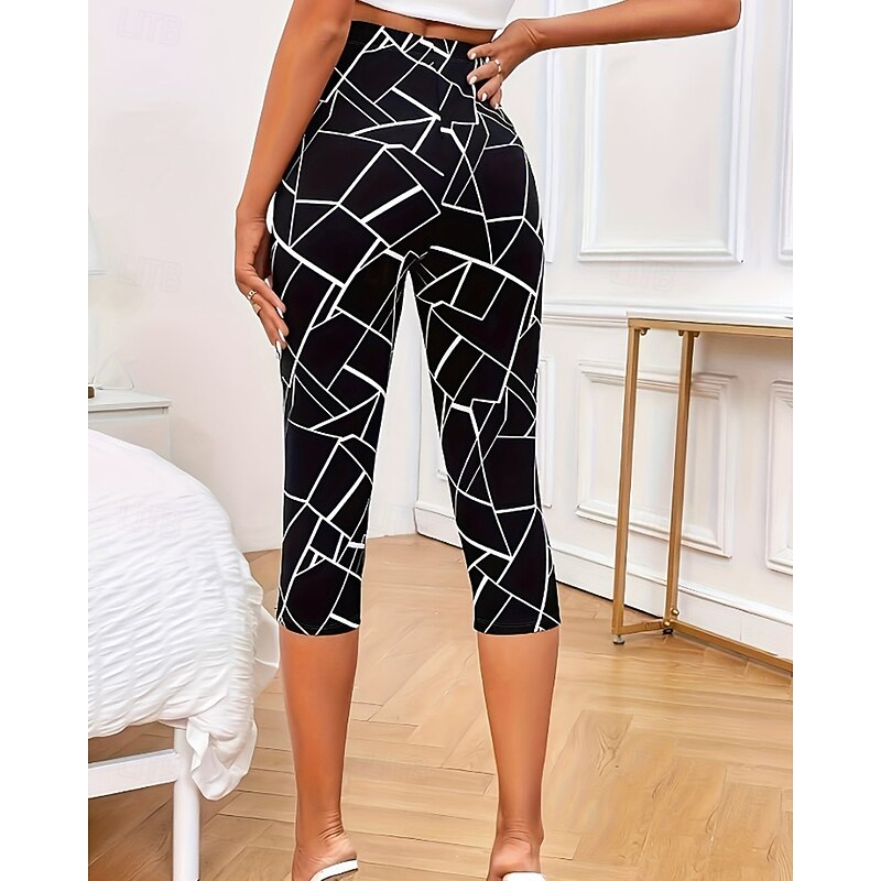 Women's Capri Pants Leggings Cozy Leggings Streetwear Casual Calf-Length Natural Geometic Print Comfy Outdoor Comfortable Outdoor Casual Daily Black Summer Regular Fit2