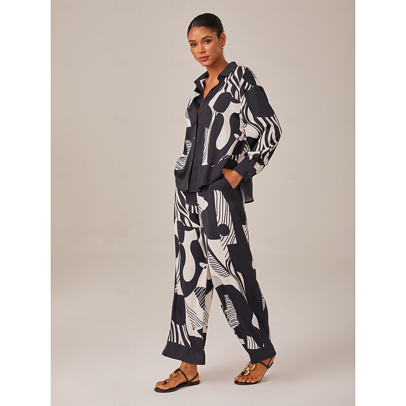 Women's Female Button Down Shirt Casual Shirt Abstract Abstract Art Casual Bishop Sleeve Black Buttons Long Sleeve Elegant Bohemia Vacation Shirt Collar Summer3